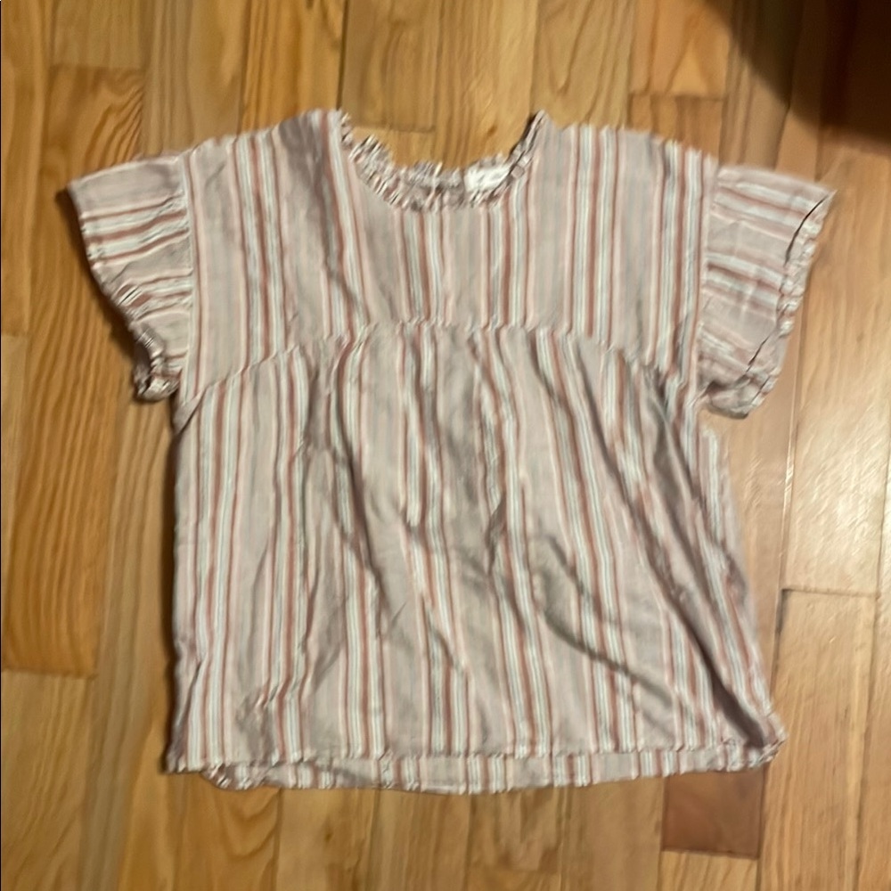 Eyeshadow Light Beige Ruffled Sleeve Top with Gathered Detail